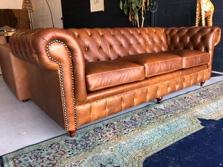 A Magnificent 4 piece genuine leather CHESTERFIELD lounge suite. (NEWLY MANUFACTURED EXCLUSIVELY)