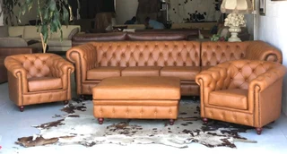 A Timeless 4pc Full Genuine Leather Chesterfield Lounge Suite, (the Gentleman's Lounge Suite)