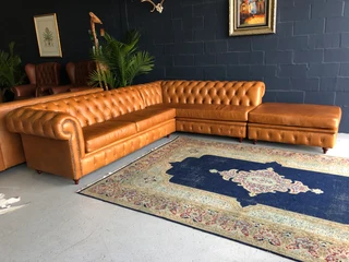 (on Promotion) 3m X 2m Large Genuine Leather Chesterfield Corner Unit + Modular Ottoman.