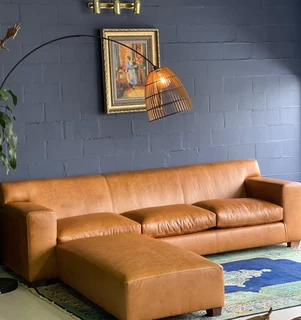 Extremely Large 3m Kariba Style Genuine Leather Five Seater Couch + Modular Daybed Ottoman.