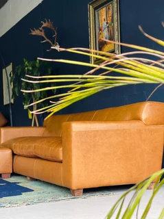 Extremely large 3m KARIBA STYLE genuine leather five seater couch &#43; modular daybed ottoman.