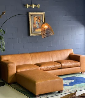 Extremely large 3m KARIBA STYLE genuine leather five seater couch &#43; modular daybed ottoman.