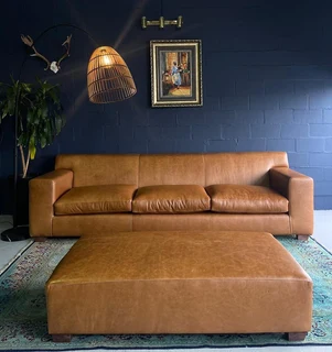 Extremely large 3m KARIBA STYLE genuine leather five seater couch &#43; modular daybed ottoman.