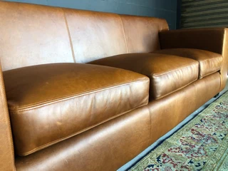 Newly manufactured 2.2m KARIBA STYLE genuine leather three seater couch, (100% FULL GRAIN ALL-ROUND)