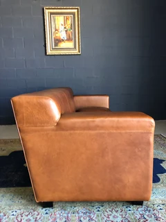 Newly manufactured 2.2m KARIBA STYLE genuine leather three seater couch, (100% FULL GRAIN ALL-ROUND)