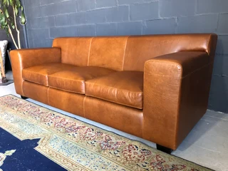 Newly Manufactured 2.2m Kariba Style Genuine Leather Three Seater Couch, (100% Full Grain All-round)