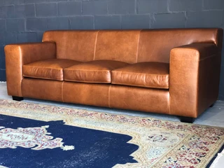 Newly manufactured 2.2m KARIBA STYLE genuine leather three seater couch, (100% FULL GRAIN ALL-ROUND)