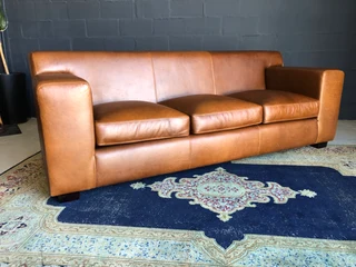 Newly manufactured 2.2m KARIBA STYLE genuine leather three seater couch, (100% FULL GRAIN ALL-ROUND)