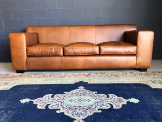 Newly manufactured 2.2m KARIBA STYLE genuine leather three seater couch, (100% FULL GRAIN ALL-ROUND)