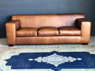 Newly manufactured 2.2m KARIBA STYLE genuine leather three seater couch, (100% FULL GRAIN ALL-ROUND)