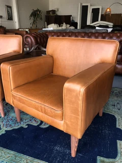 Brand new gameskin genuine leather  MID-CENTURY armchairs. (A modern streamline design) R6500 each .