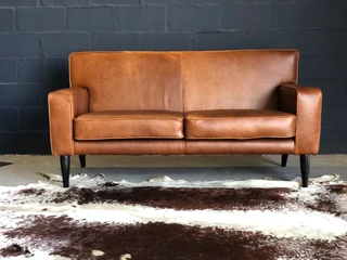 Brand New 1.8m Full Grain Gameskin Genuine Leather Two Seater Couch. (a Modern Mid-century Inspired)