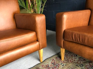 Brand new 2pc genuine leather MODERN MID-CENTURY DESIGN lounge suite. (3 &amp; 2 SEATER SOFAS)