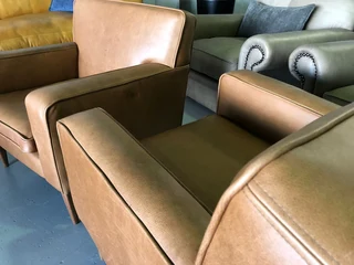 BRAND NEW 3 piece gameskin genuine leather RETRO STYLE lounge suite,. (A streamline modern design)