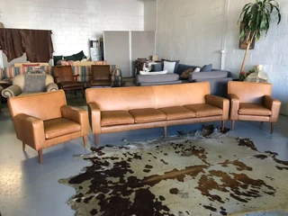 BRAND NEW 3 piece gameskin genuine leather RETRO STYLE lounge suite,. (A streamline modern design)