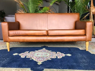 Brand new 2m  gameskin genuine leather two seater sofa. (A MODERN MID-CENTURY INSPIRED DESIGN)