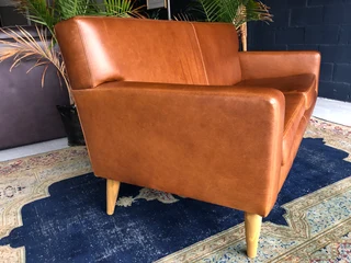 Brand new 2m  gameskin genuine leather two seater sofa. (A MODERN MID-CENTURY INSPIRED DESIGN)