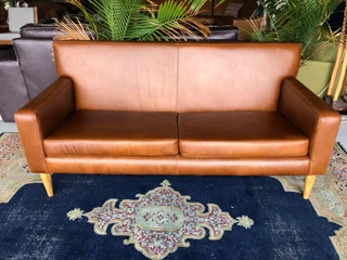 Brand new 2m  gameskin genuine leather two seater sofa. (A MODERN MID-CENTURY INSPIRED DESIGN)