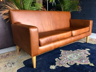 Brand New 2m  gameskin Genuine Leather Two Seater Sofa. (a Modern Mid-century Inspired Design)