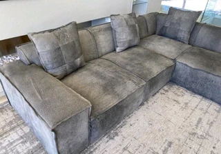 Newly manufactured (2.8m x 2.8m) Zambezi genuine leather MARCONI L-shape corner unit (GRAPHITE GREY)