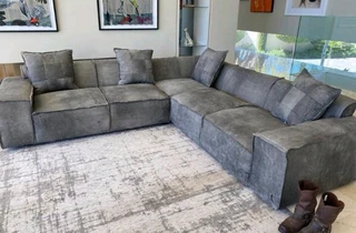 Newly manufactured (2.8m x 2.8m) Zambezi genuine leather MARCONI L-shape corner unit (GRAPHITE GREY)