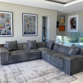 Newly manufactured (2.8m x 2.8m) Zambezi genuine leather MARCONI L-shape corner unit (GRAPHITE GREY)