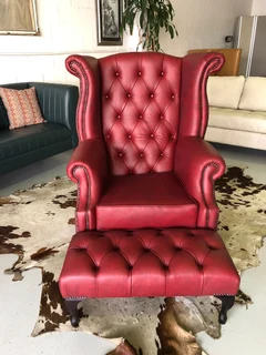 Brand new &amp; Large QUEEN ANNE  genuine leather High Back Wing Chair &#43; Footstool ottoman.