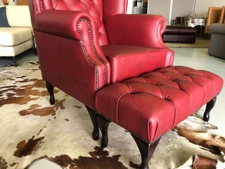 Brand new &amp; Large QUEEN ANNE  genuine leather High Back Wing Chair &#43; Footstool ottoman.