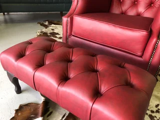 Brand new &amp; Large QUEEN ANNE  genuine leather High Back Wing Chair &#43; Footstool ottoman.
