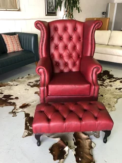 Brand new &amp; Large QUEEN ANNE  genuine leather High Back Wing Chair &#43; Footstool ottoman.