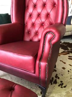 Brand new &amp; Large QUEEN ANNE  genuine leather High Back Wing Chair &#43; Footstool ottoman.
