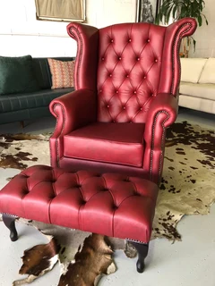Brand new &amp; Large QUEEN ANNE  genuine leather High Back Wing Chair &#43; Footstool ottoman.