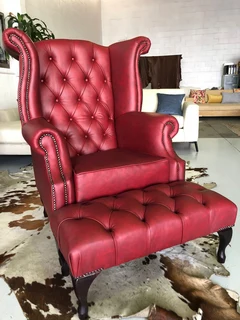 Brand new &amp; Large QUEEN ANNE  genuine leather High Back Wing Chair &#43; Footstool ottoman.