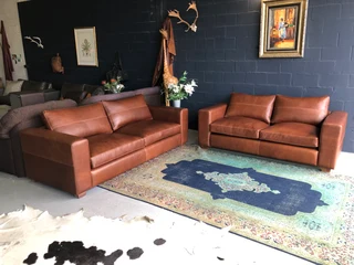 (ON PROMOTION) Stunning 2pc CHOBE STYLE genuine leather lounge suite. Brand new (3 &amp; 2 seater)