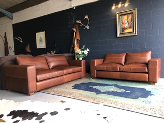 (on Promotion) Stunning 2pc Chobe Style Genuine Leather Lounge Suite. Brand New (3 &amp; 2 Seater)