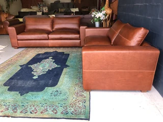 (ON PROMOTION) Stunning 2pc CHOBE STYLE genuine leather lounge suite. Brand new (3 &amp; 2 seater)