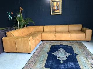 Extremely large &amp; custom made (3.5m x 2.6m) Zambezi genuine leather MARCONI STYLE corner unit.