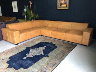 Extremely large &amp; custom made (3.5m x 2.6m) Zambezi genuine leather MARCONI STYLE corner unit.