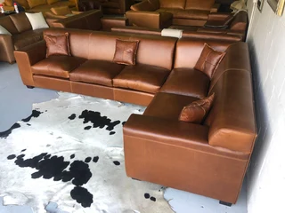 Massive &amp; custom made (3.5m x 2.5m) KARIBA STYLE full gameskin genuine leather corner unit,.