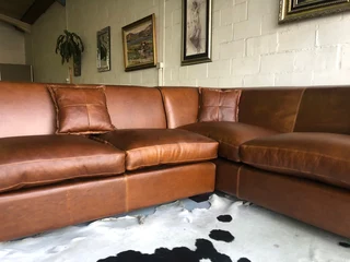 Massive &amp; custom made (3.5m x 2.5m) KARIBA STYLE full gameskin genuine leather corner unit,.