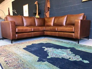 Brand New 2.5m X 2.5m Gameskin Genuine Leather L-shape Corner Lounge Suite, A Modern Slimline Design