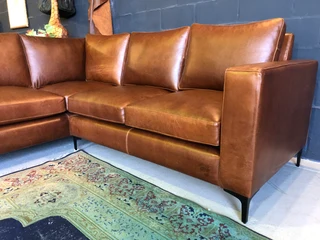 Brand new 2.5m x 2.5m gameskin genuine leather L-shape corner lounge suite, A MODERN SLIMLINE DESIGN