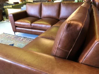 Brand new 2.5m x 2.5m gameskin genuine leather L-shape corner lounge suite, A MODERN SLIMLINE DESIGN