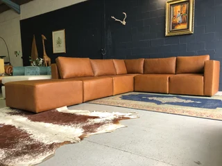 Brand New &amp; Versatile (3.4m X 2.5m) Marconi Style Genuine Leather L-shape Modular Corner Unit.