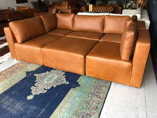 Brand new &amp; versatile (3.4m x 2.5m) MARCONI STYLE genuine leather L-shape modular corner unit.