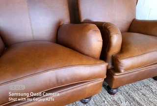 2 x Newly manufactured gameskin  genuine leather TRADITIONAL ENGLISH DESIGN ARMCHAIRS. R10995 each