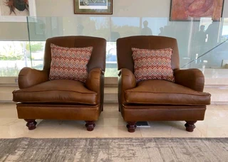 2 x Newly manufactured gameskin  genuine leather TRADITIONAL ENGLISH DESIGN ARMCHAIRS. R10995 each