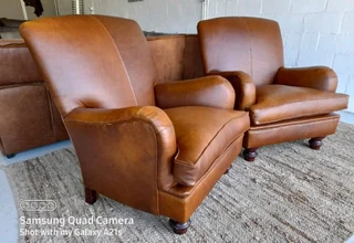 2 X Newly Manufactured Gameskin  genuine Leather Traditional English Design Armchairs. R10995 Each
