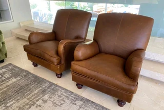 2 x Newly manufactured gameskin  genuine leather TRADITIONAL ENGLISH DESIGN ARMCHAIRS. R10995 each