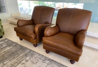 2 x Newly manufactured gameskin  genuine leather TRADITIONAL ENGLISH DESIGN ARMCHAIRS. R10995 each